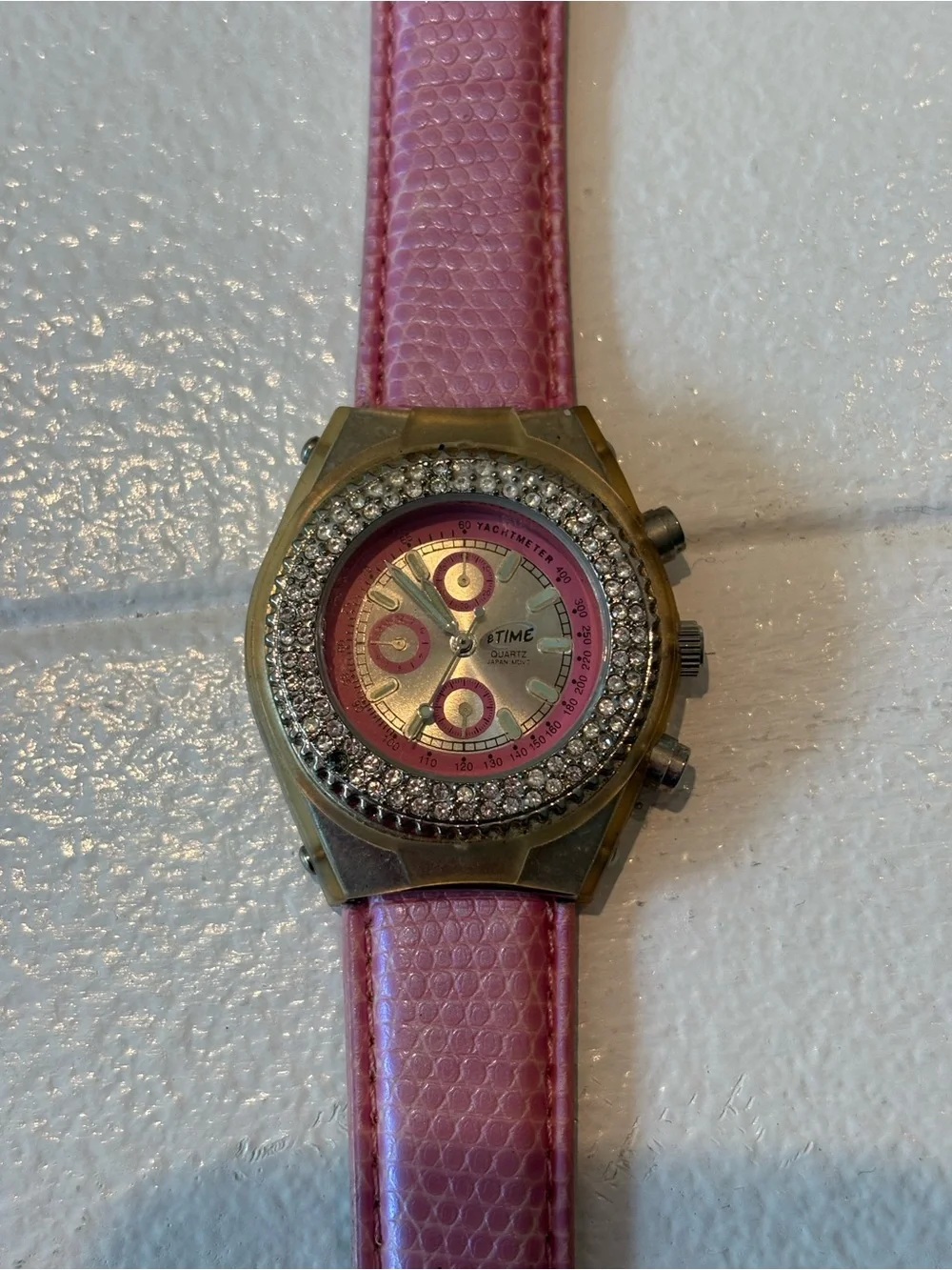 Time and Tru Pink Crystal-Trim Watch with Pink Dial and Strap